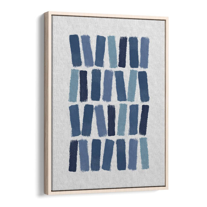 Blue Abstract Strokes I Geometric Art Artwork in Oak Wood Floater Frame