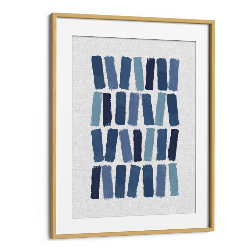 Blue Abstract Strokes I Geometric Art Artwork in Oak Wood Frame With Mount