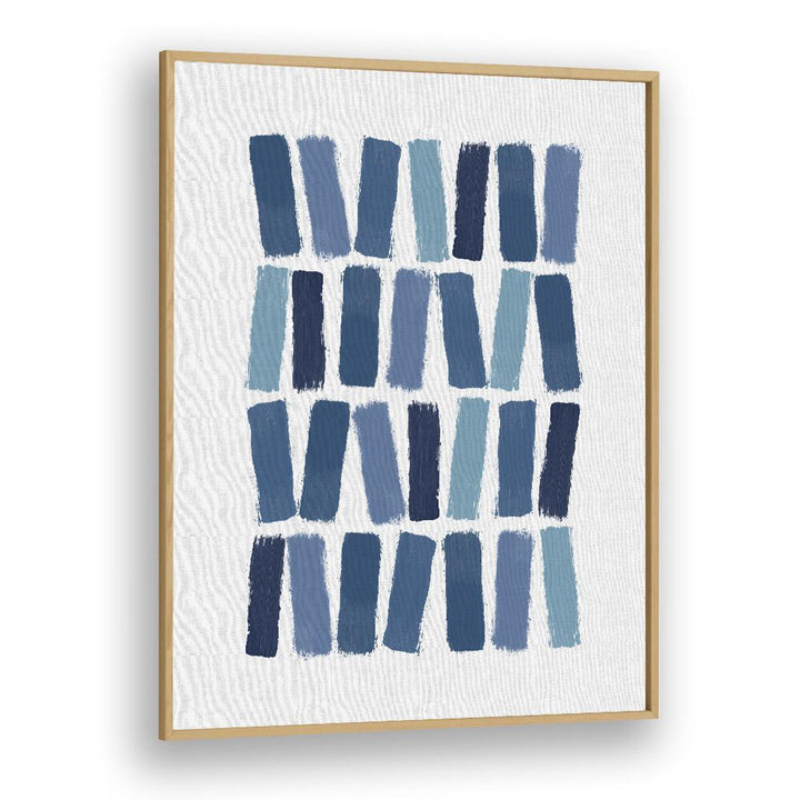 Blue Abstract Strokes I Geometric Art Artwork in Oak Wood Plain Frame