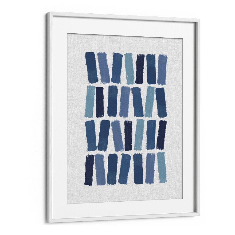 Blue Abstract Strokes I Geometric Art Artwork in White Frame With Mount