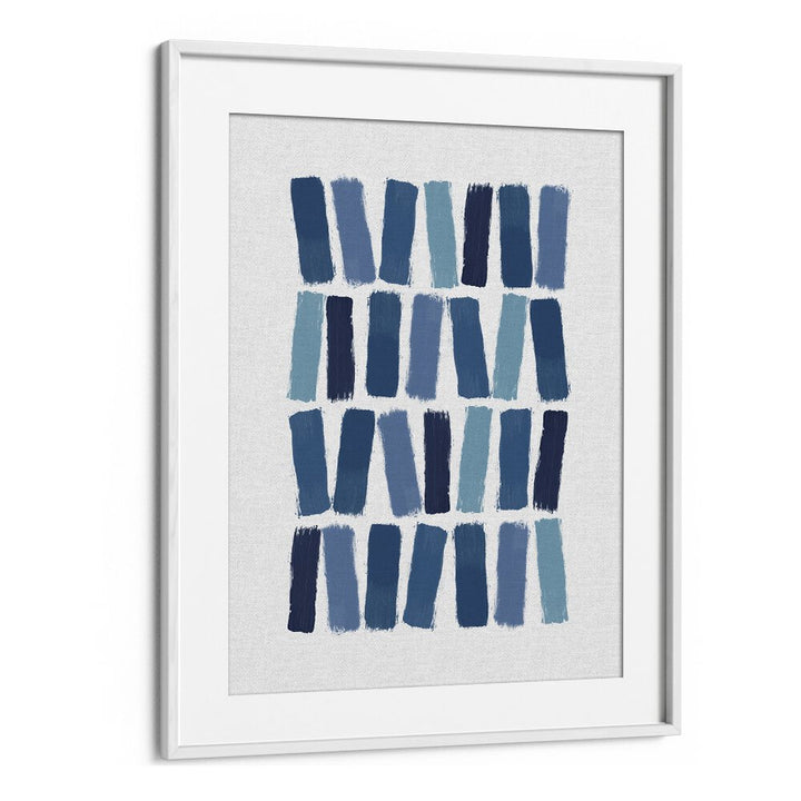 Blue Abstract Strokes I Geometric Art Artwork in White Frame With Mount