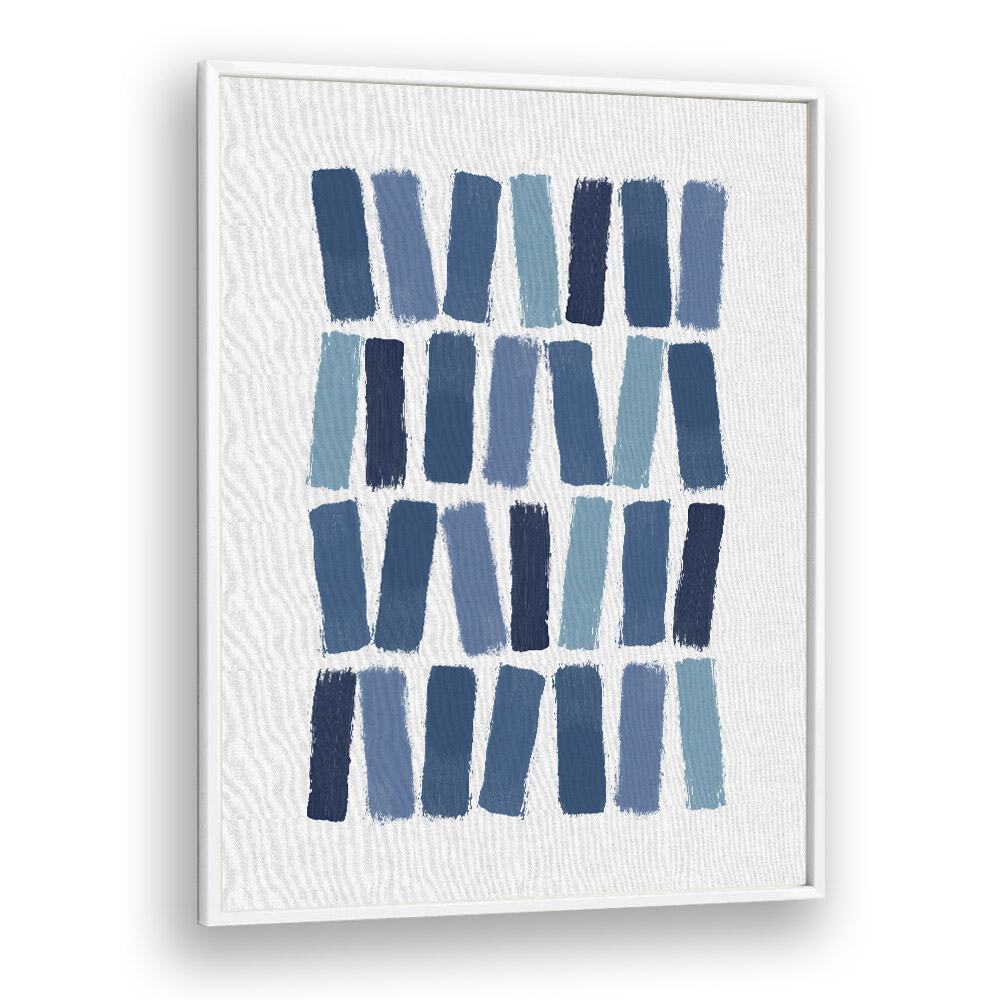 Blue Abstract Strokes I Geometric art Artwork in White Plain Frame