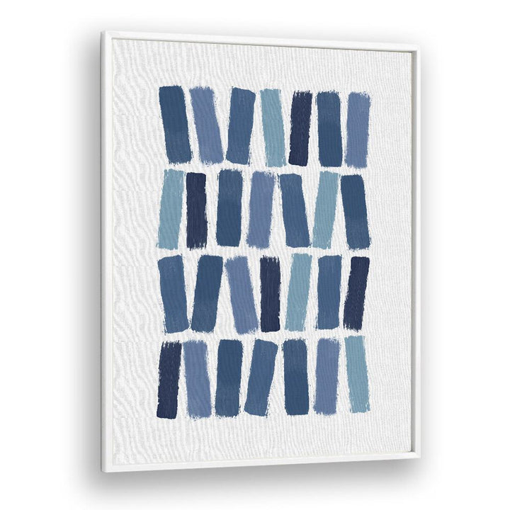 Blue Abstract Strokes I Geometric art Artwork in White Plain Frame