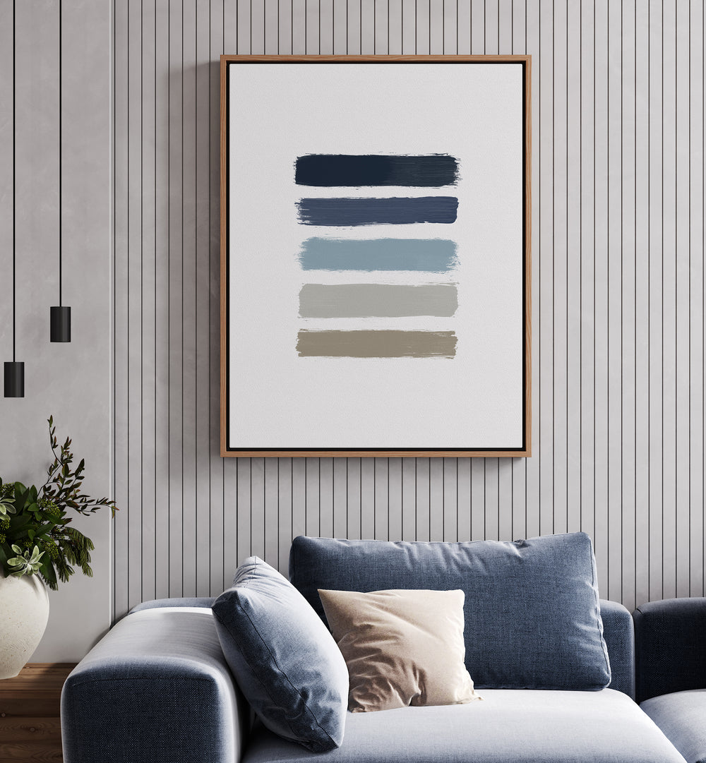 Blue Abstract Strokes II Geometric Art Artwork Placed on a wall In A Living Room 