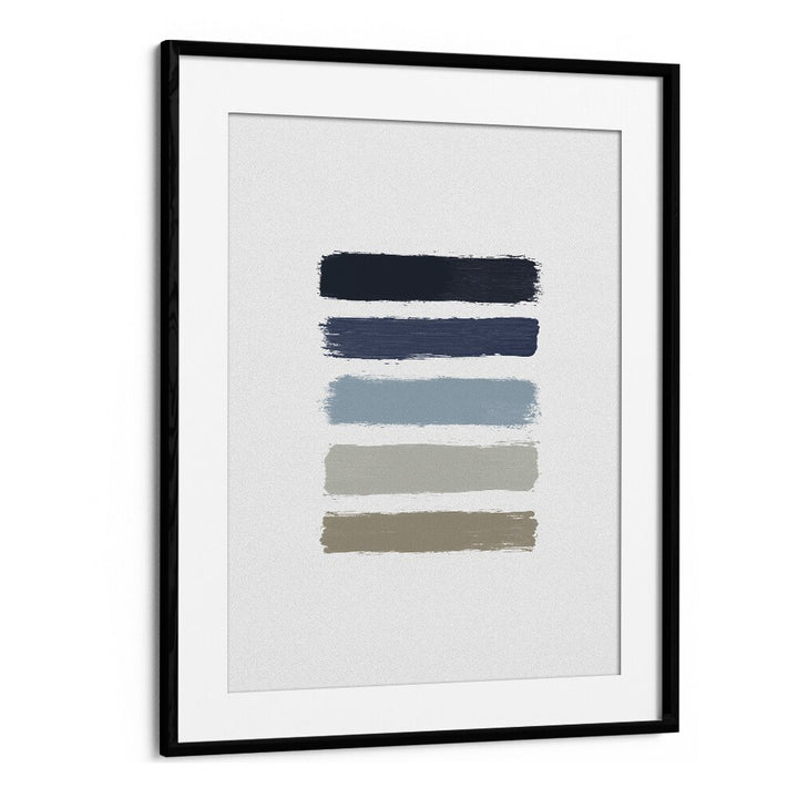 Blue Abstract Strokes II Geometric Art Artwork in Black Frame With Mount