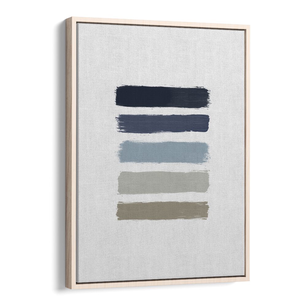 Blue Abstract Strokes II Geometric Art Artwork in Oak Wood Floater Frame