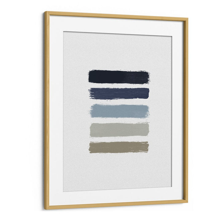 Blue Abstract Strokes II Geometric Art Artwork in Oak Wood Frame With Mount