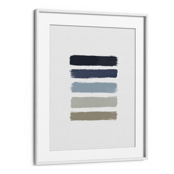 Blue Abstract Strokes II Geometric Art Artwork in White Frame With Mount