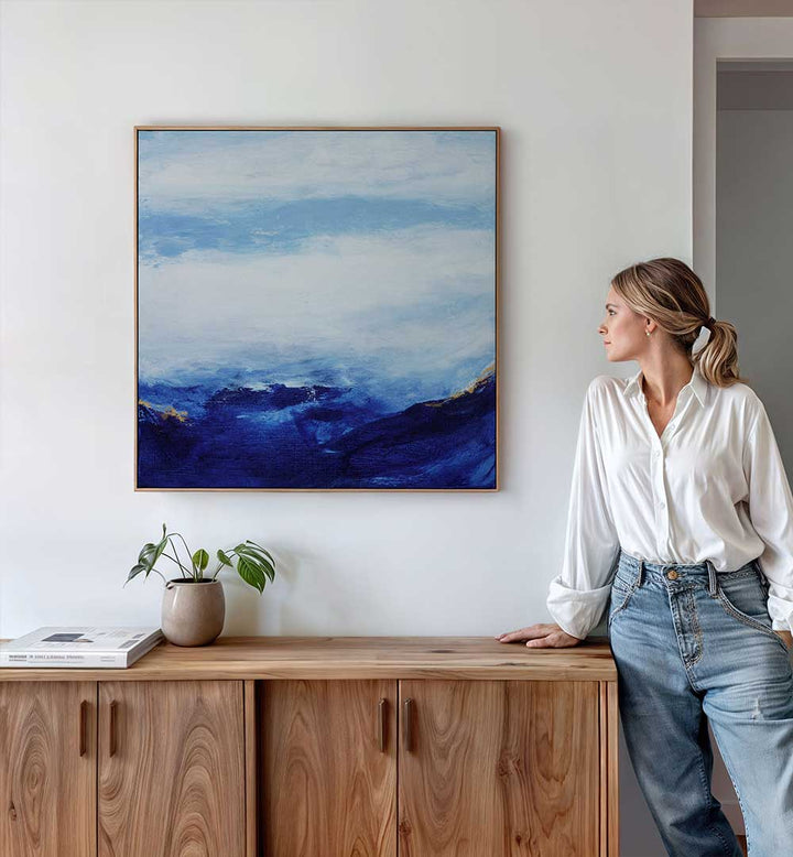 BLUE AND WHITE LANDSCAPE , ABSTRACT PAINTINGS