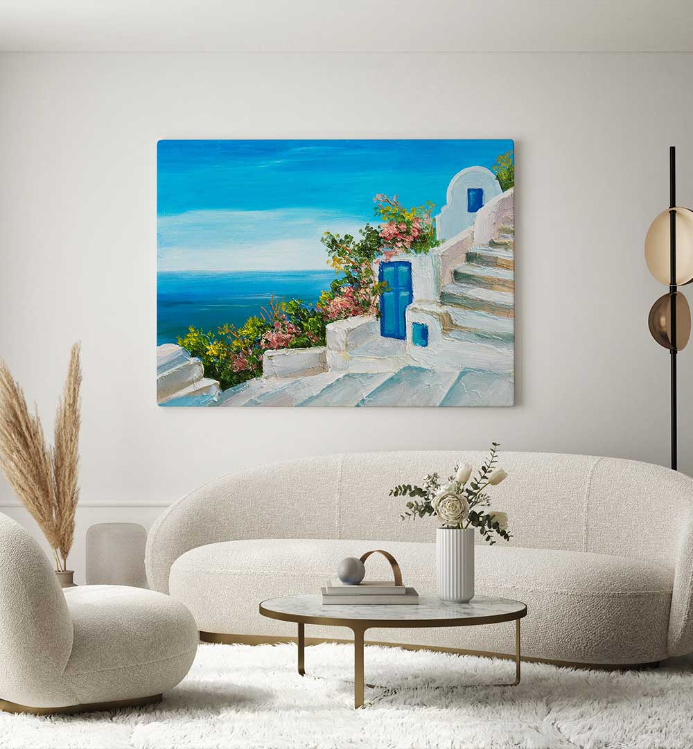 BLUE AND WHITE SANTORINI PALETTE, VINTAGE EUROPEAN PAINTINGS