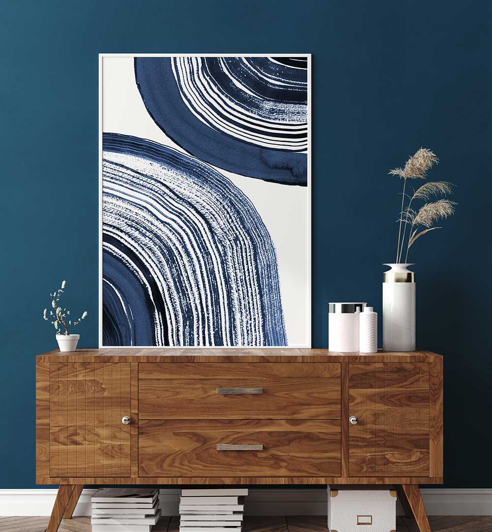 Elevate your decor with BLUE CONCENTRIC WAVES, ABSTRACT PAINTINGS featuring stunning blue tones and swirling layers.