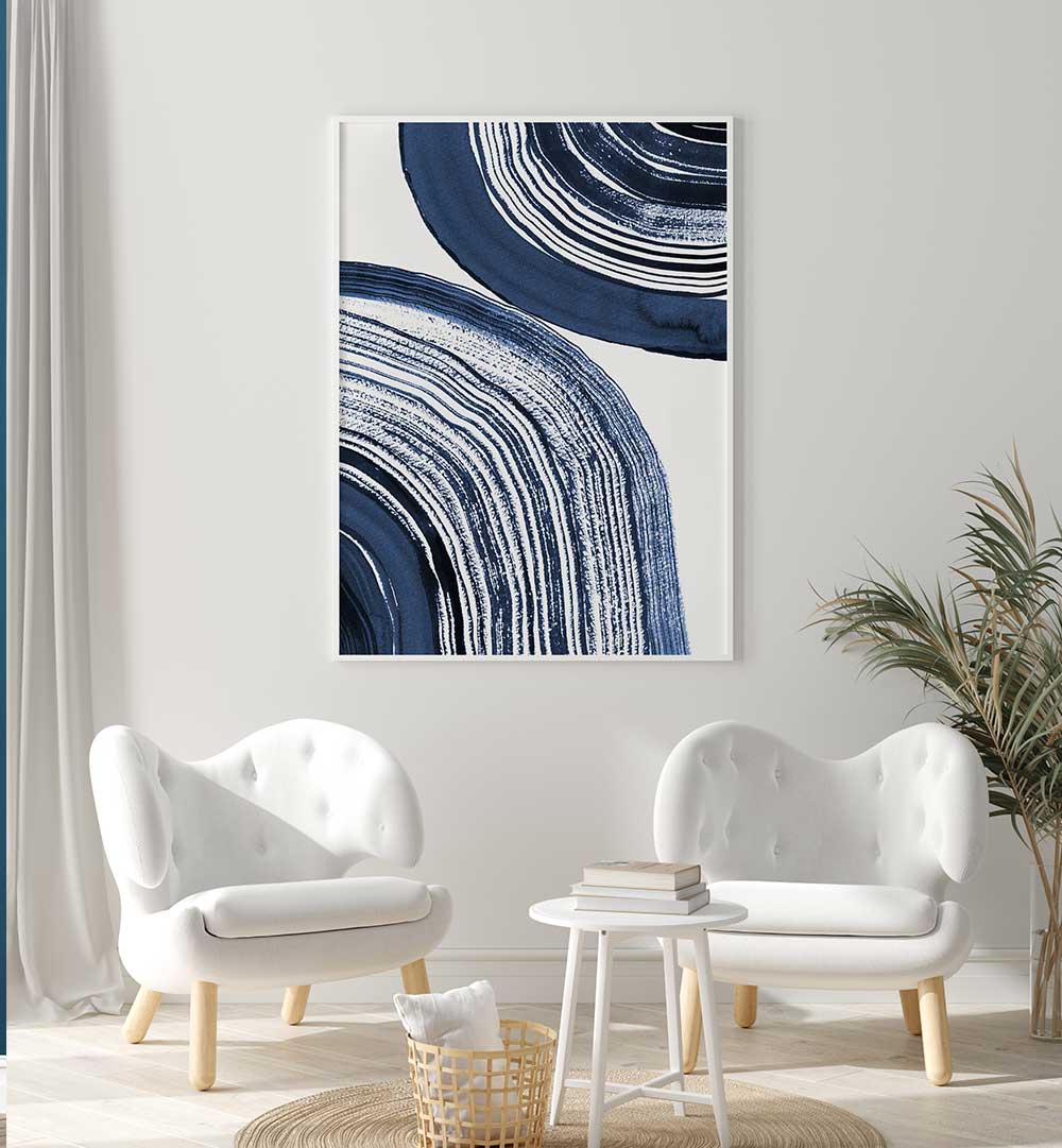 Stunning BLUE CONCENTRIC WAVES, ABSTRACT PAINTINGS adding elegance and vibrancy to modern home decor.