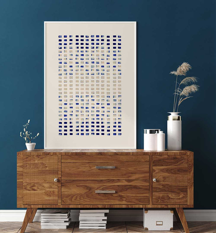Enchanting BLUE CORAL REFLECTING LINES, ABSTRACT PAINTINGS enhance any living space with deep blues and serene coral hues.