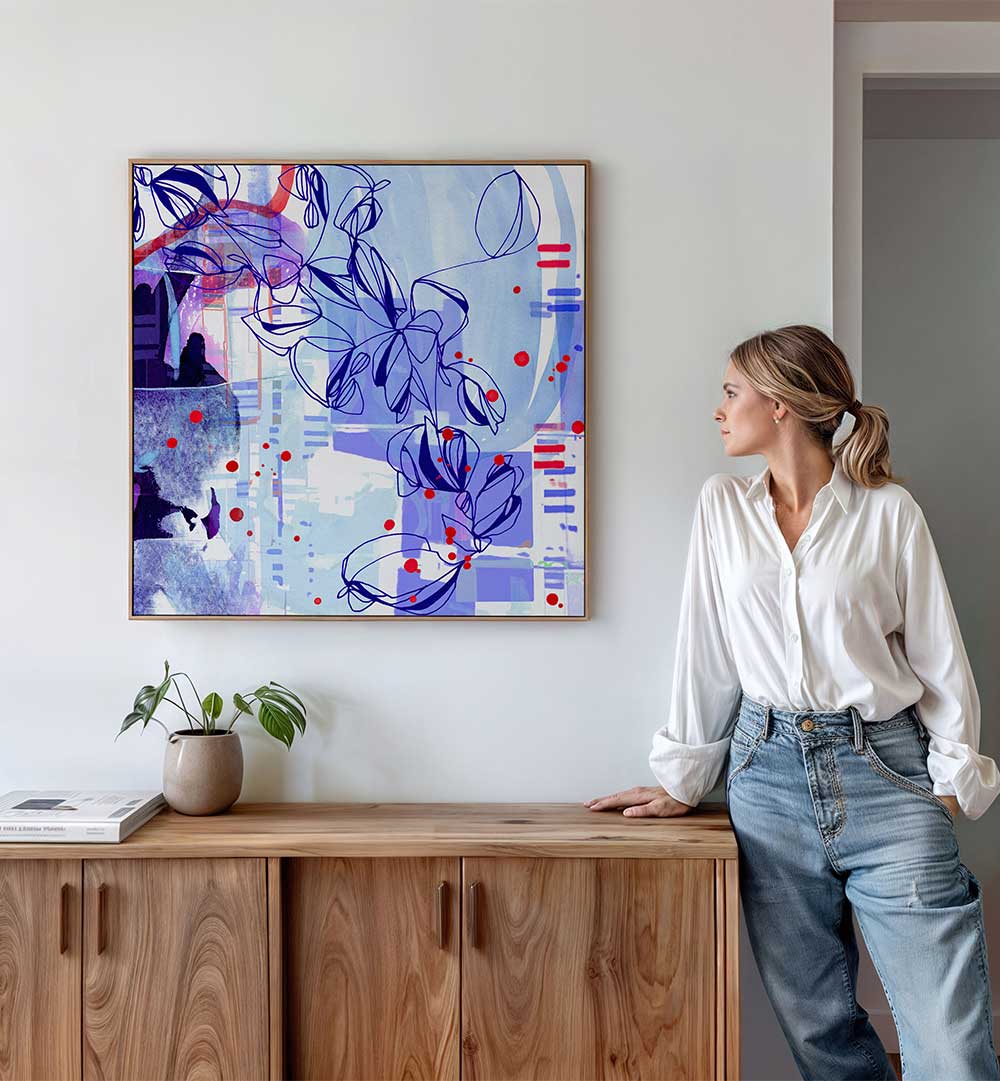 BLUE FLORAL ELEGANCE , ORGANIC FORMS