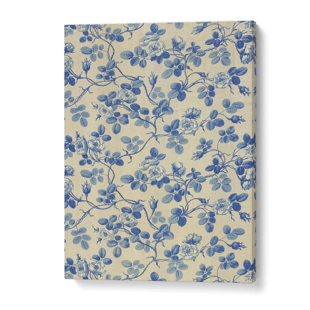 Blue Floral Fabric I Botanical Flower Paintings Artwork in Gallery Wrap