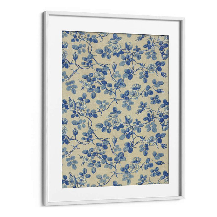 Blue Floral Fabric I Botanical Flower Paintings Paintings Artwork  in White frame With Mount