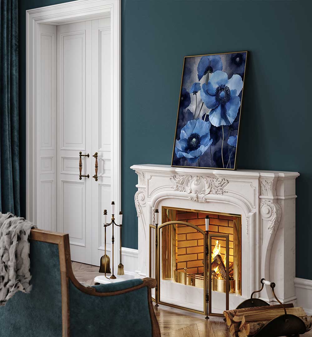 BLUE FLOWERS IV , FLORAL FLOWER PAINTINGS