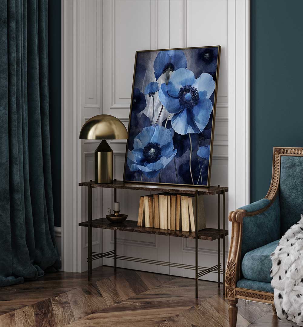 BLUE FLOWERS IV , FLORAL FLOWER PAINTINGS