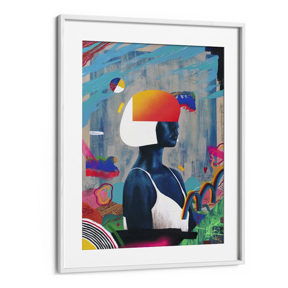 Blue Girl Pop Art Artwork in White Frame With Mount