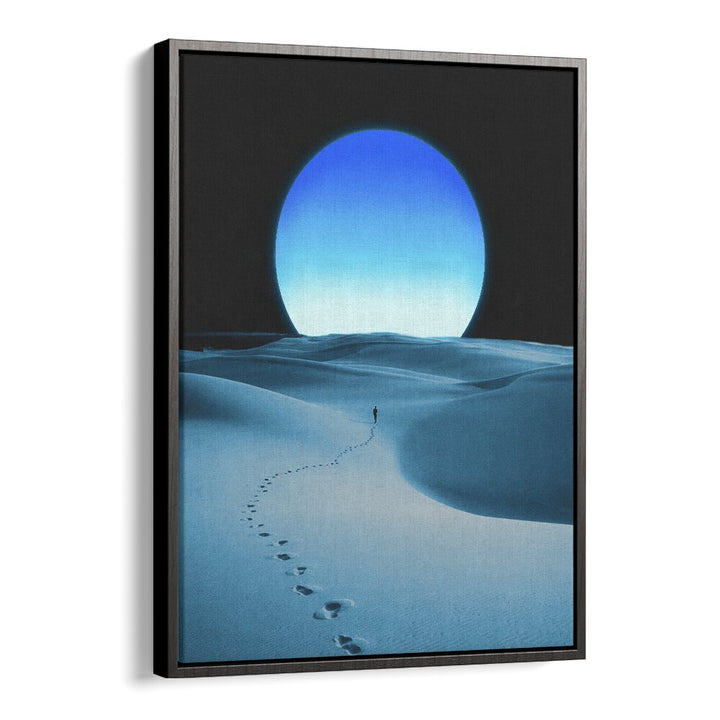 Blue Moon Surreal Painting Artwork in Black Floater Frame
