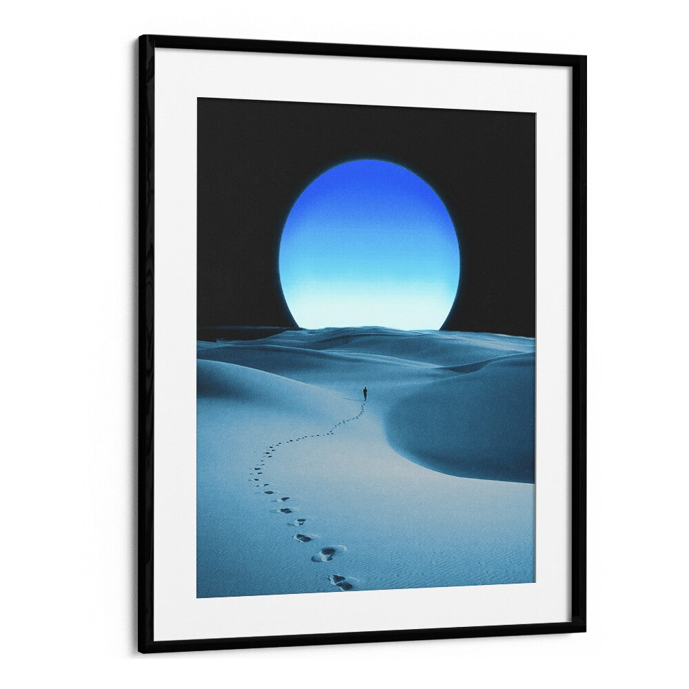 Blue Moon Surreal Painting Artwork in Black Frame With Mount