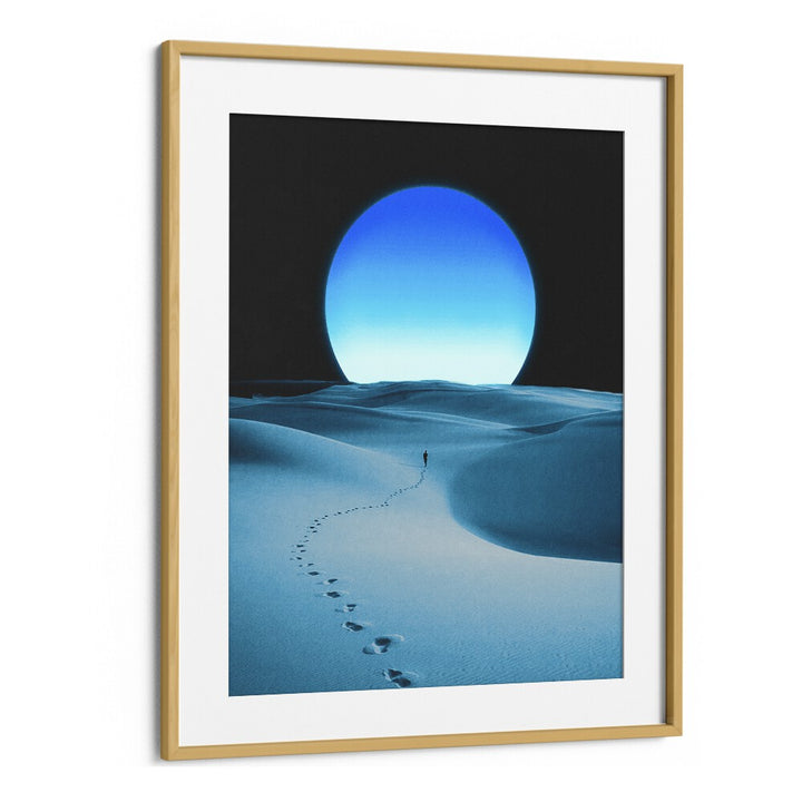 Blue Moon Surreal Painting Artwork in Oak Wood Frame With Mount