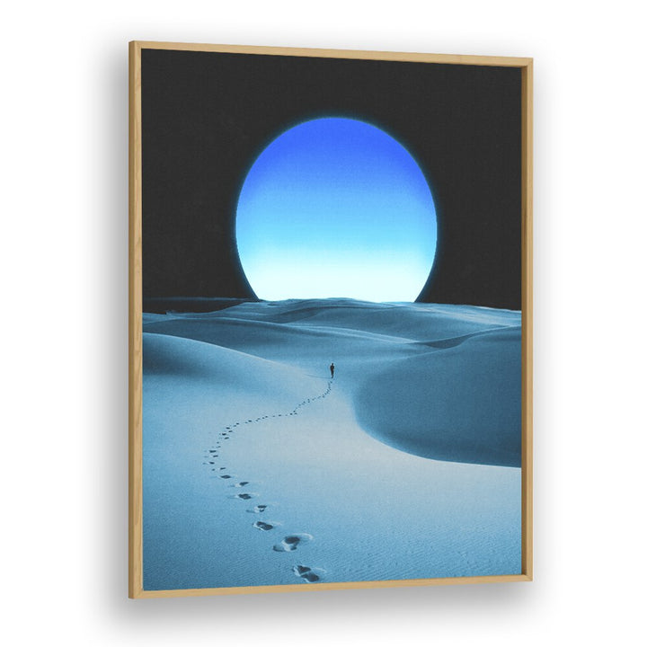 Blue Moon Surreal Painting Artwork in Oak Wood Plain Frame
