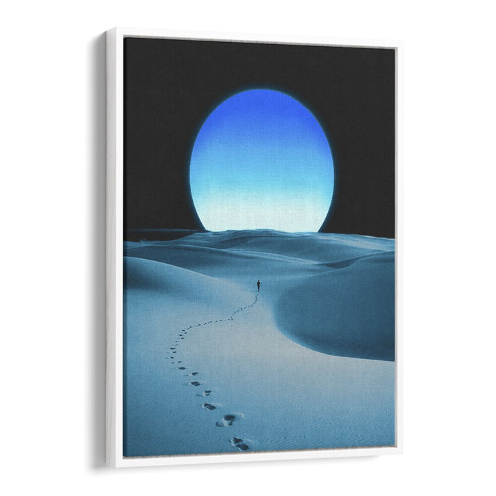 Blue Moon  Surreal Painting Artwork  in White Floater Frame