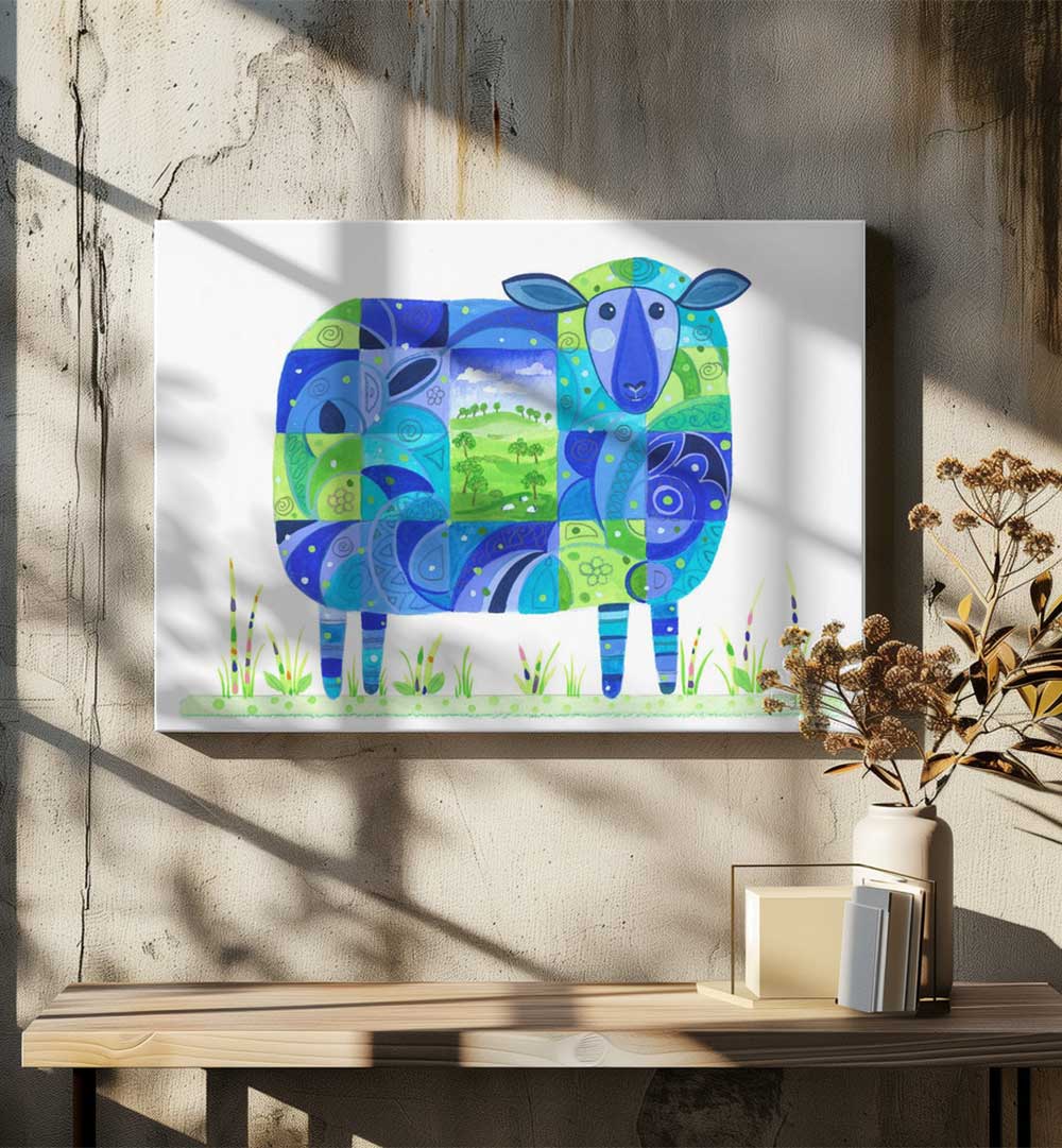 BLUE SHEEP ABSTRACT , KIDS ROOM PAINTINGS