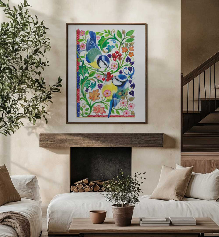BLUE TITS AND BERRIES , ANIMAL PAINTINGS