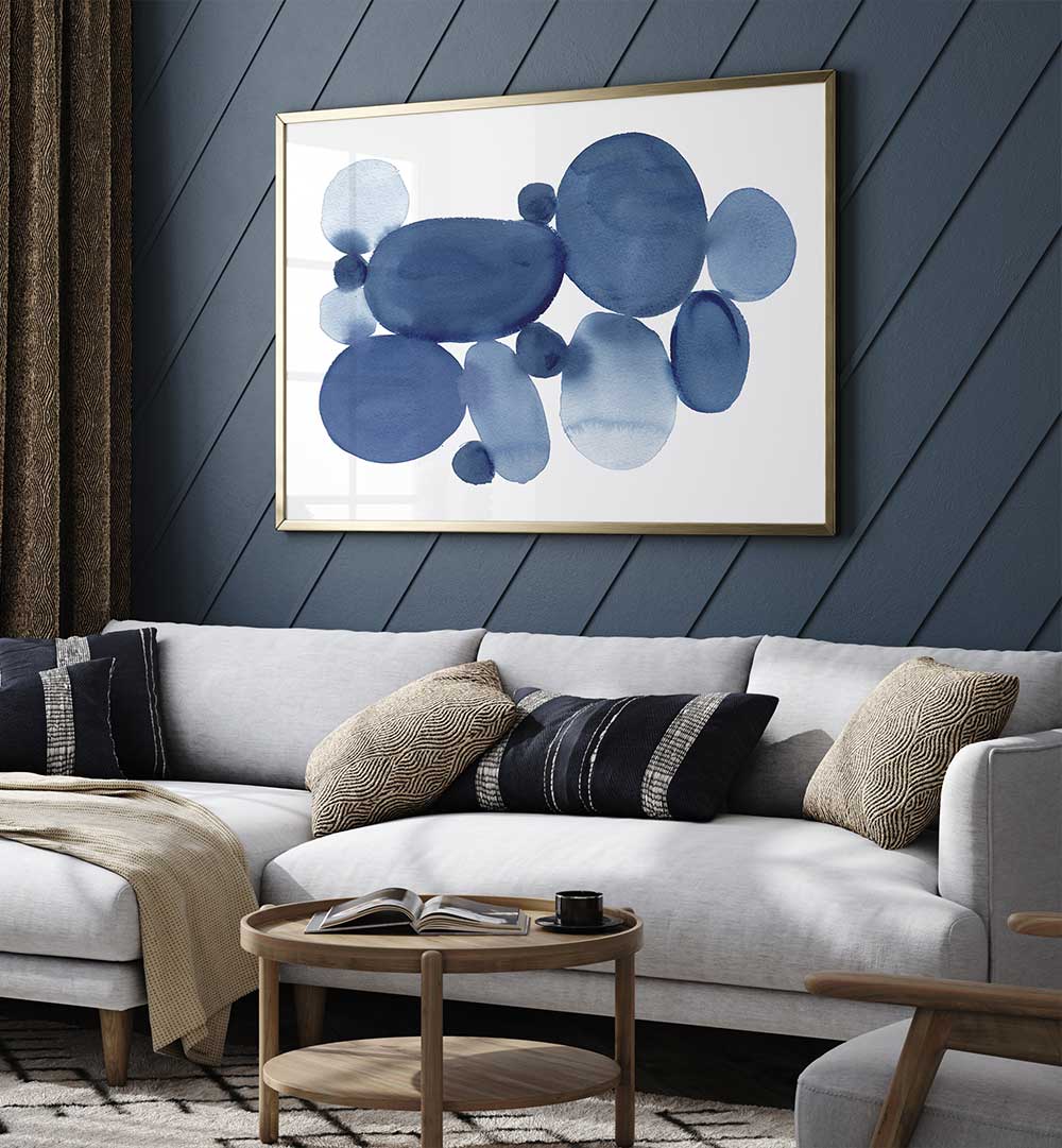 Elevate your decor with BLUE WATERCOLOR STONES I, ABSTRACT PAINTINGS, showcasing vibrant hues and fluid shapes.
