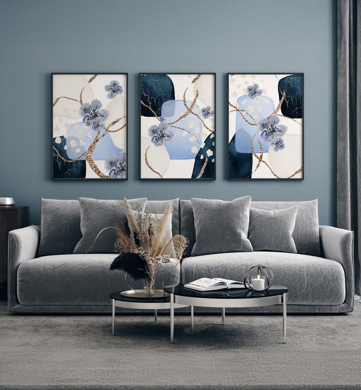 BLUE BLOSSOMS SET , SET OF 3 PAINTINGS