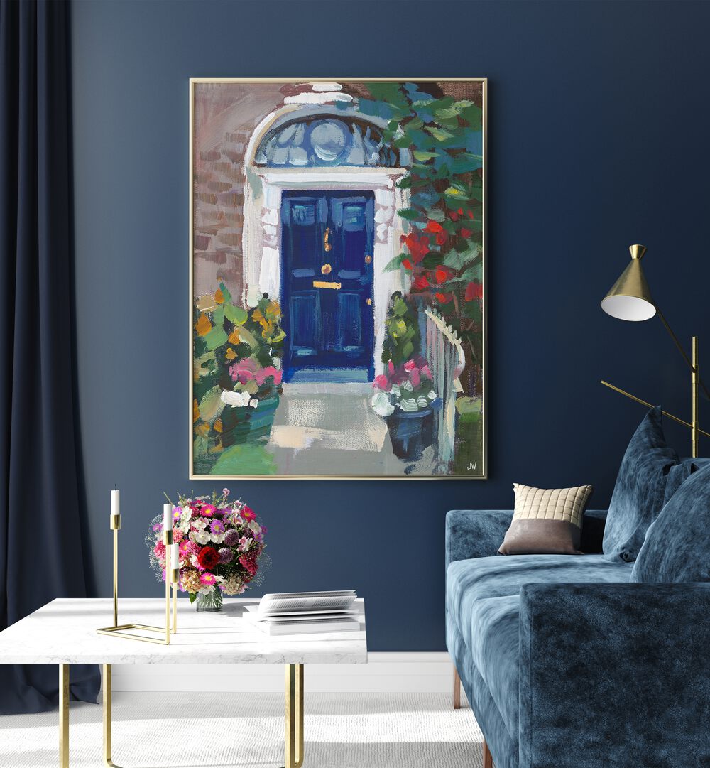 Stunning BLUE DOOR, FLORAL FLOWER PAINTINGS enhance your space with vibrant colors and artistic floral designs.