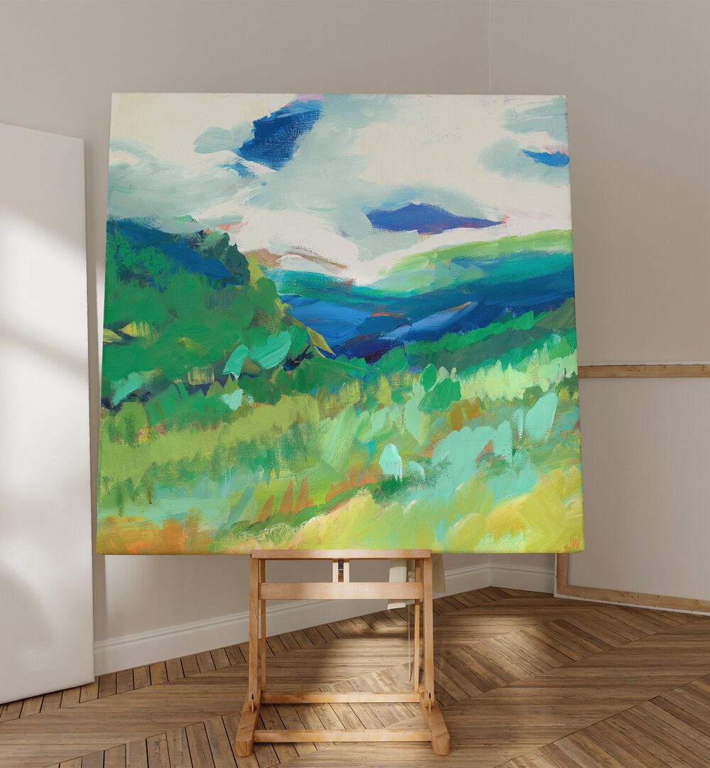 Vibrant BLUEGRASS, LANDSCAPE PAINTINGS showcasing serene abstract beauty, perfect for transforming your living space.