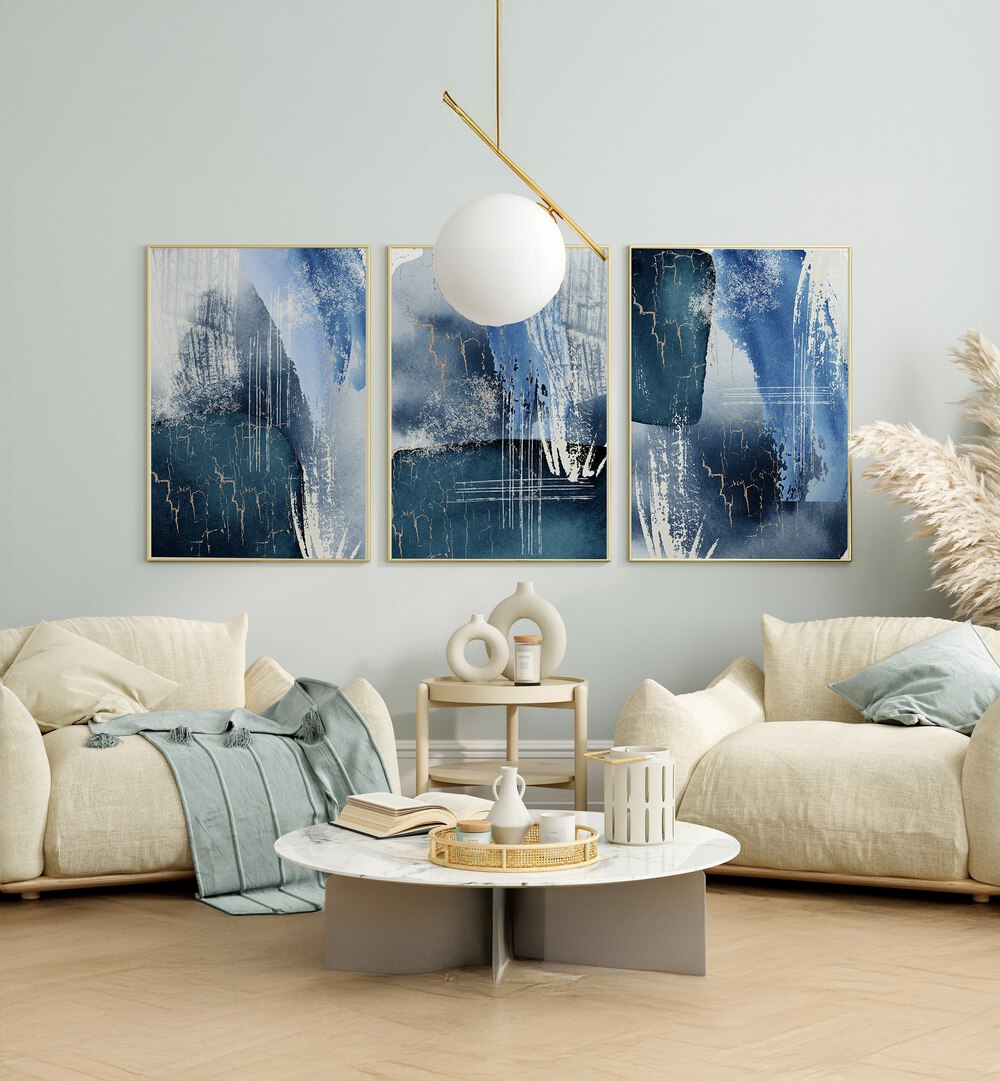 BLUE LAGOON SET , SET OF 3 PAINTINGS