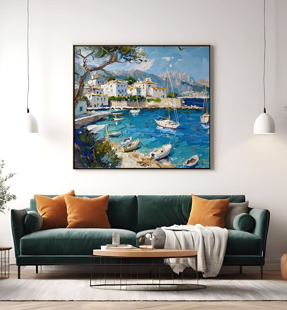 Vibrant art piece showcasing the BLUE MEDITERRANEAN SEA MALLORCA, perfect for enhancing your home decor.