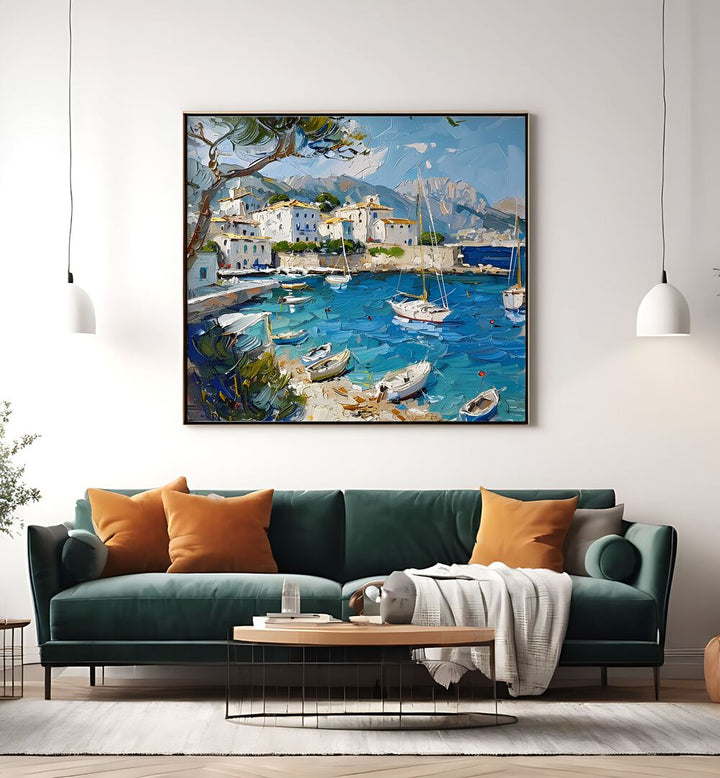 Vibrant art piece showcasing the BLUE MEDITERRANEAN SEA MALLORCA, perfect for enhancing your home decor.