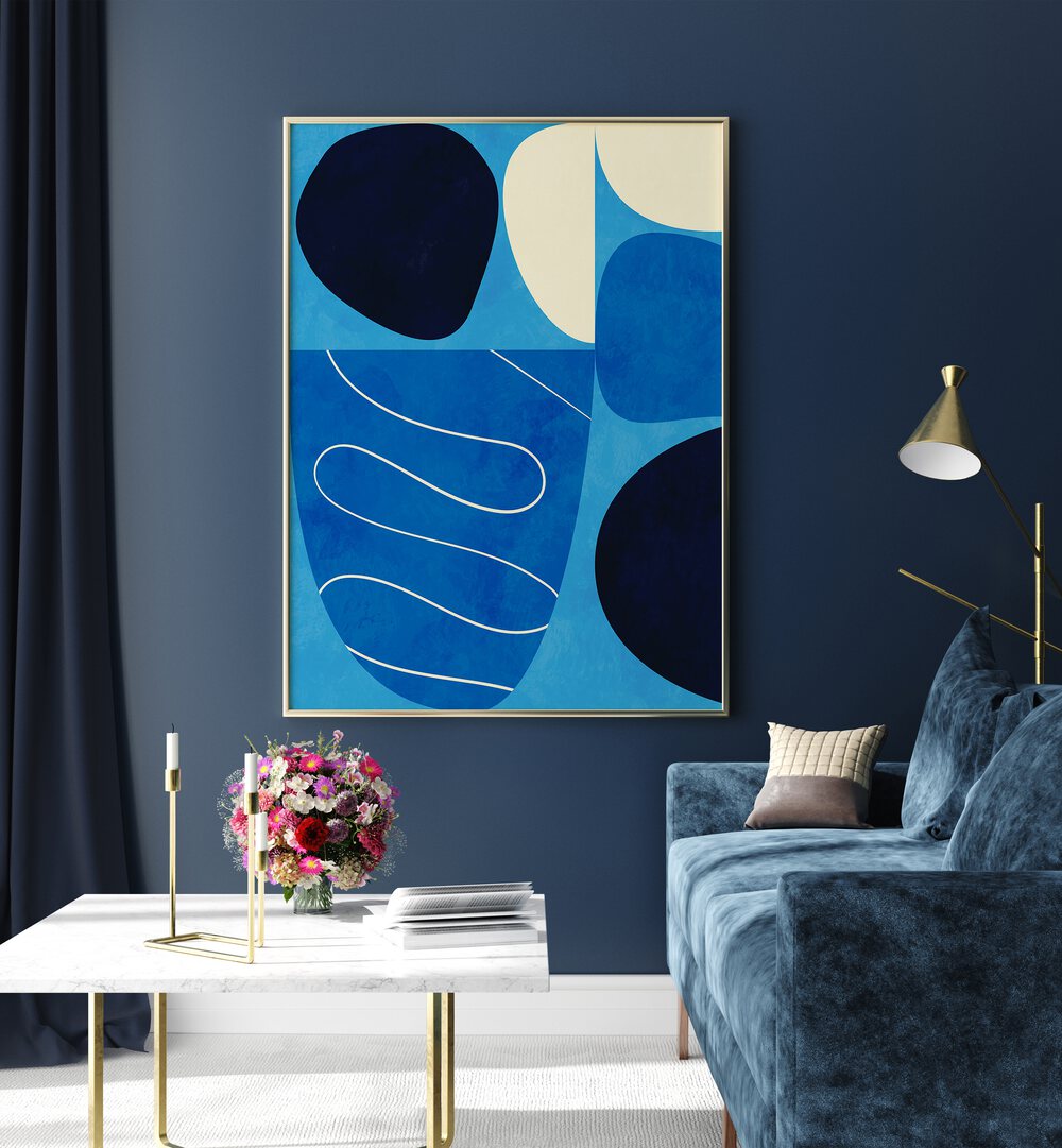 BLUE SHAPES PLAY I BY ANA RUT BRE ABSTRACT ART, ABSTRACT PAINTING