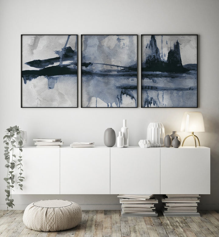 BLUE STROKES SET , SET OF 3 PAINTINGS