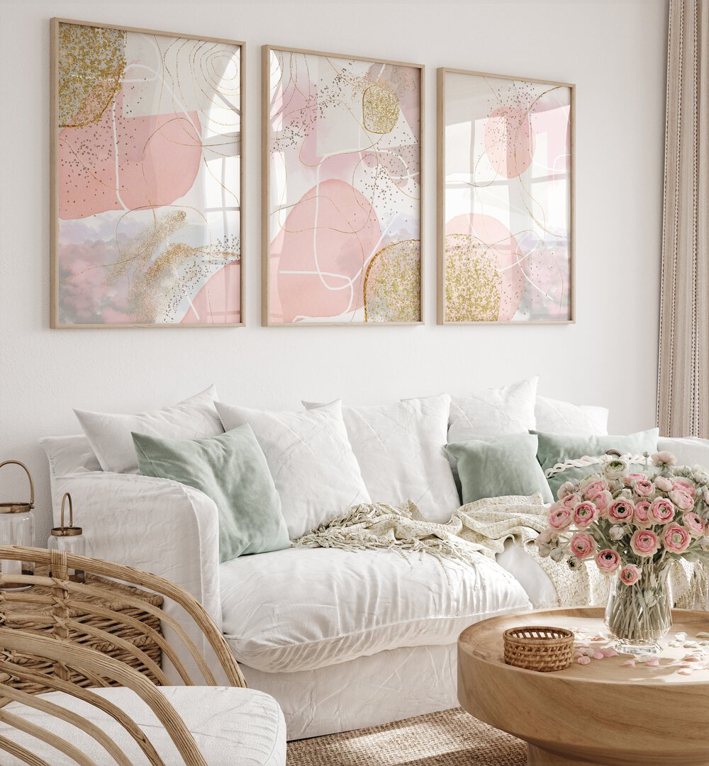 BLUSH AND LUXE SET , SET OF 3 PAINTINGS