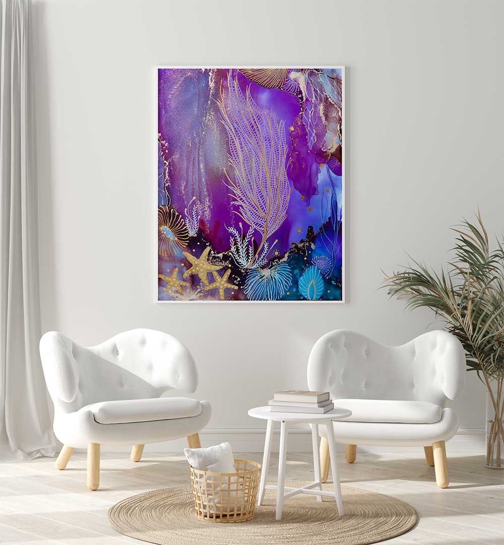 Vibrant BLUSHING REEF II, BEACH PAINTINGS enhance your space, capturing serene coastal beauty and marine colors.