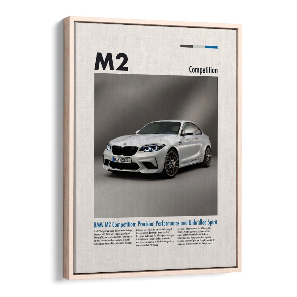 BMW M2 Competition Car Posters Automotive Wall Art Prints in Oak Wood Floater Frame