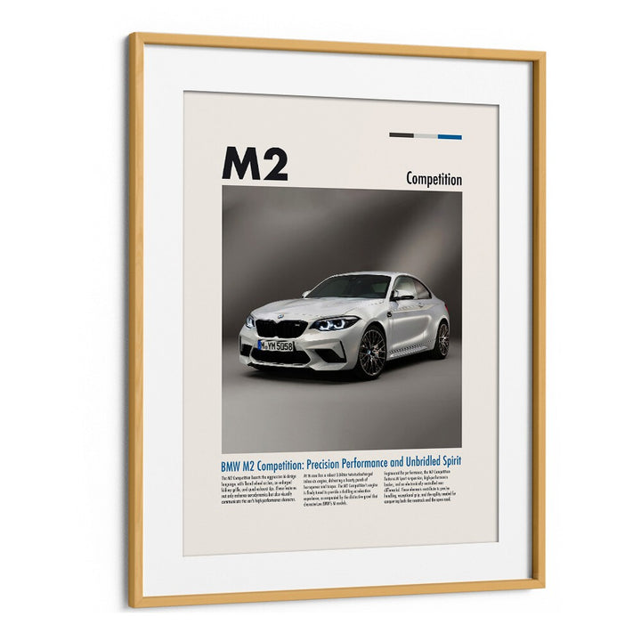 BMW M2 Competition Car Posters Automotive Wall Art Prints in Oak Wood Frame With Mount