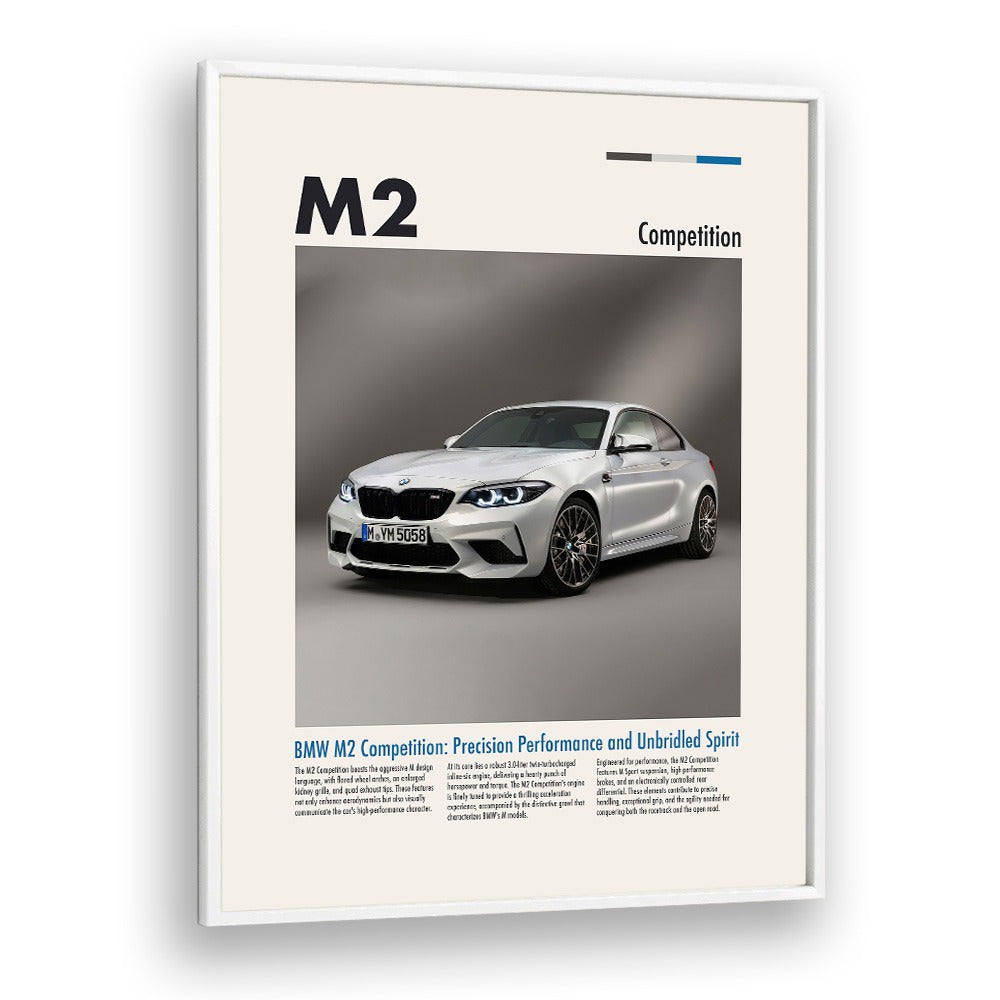 BMW M2 Competition Car Posters Automotive Wall Art Prints in White Plain Frame