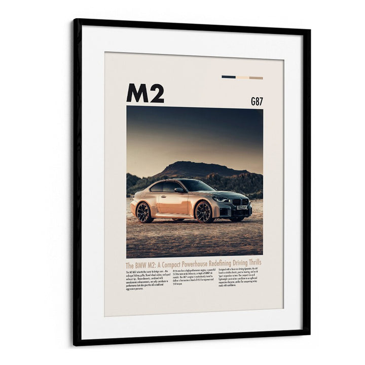 BMW M2 G87 Car Posters Automotive Wall Art Prints in Black Frame With Mount