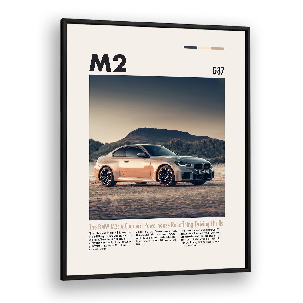 BMW M2 G87 Car Posters Automotive Wall Art Prints in Black Plain Frame