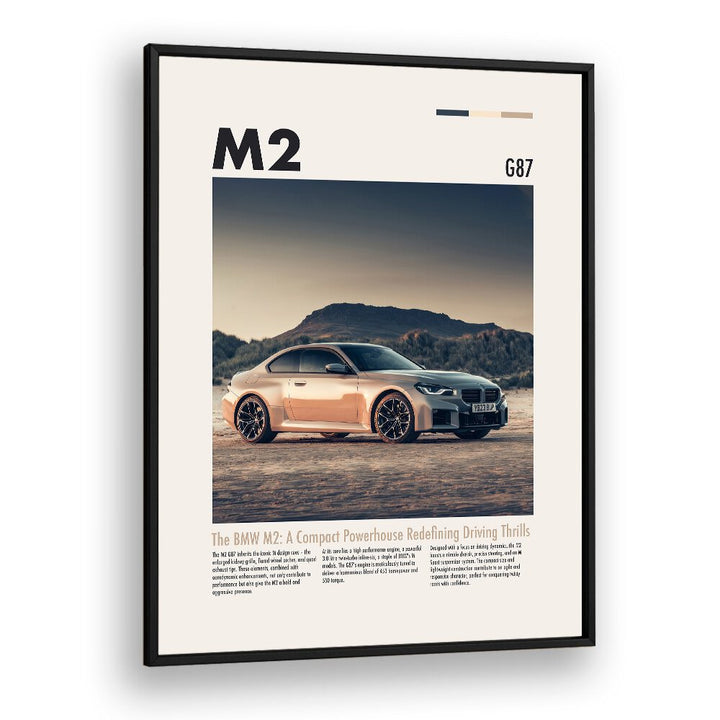 BMW M2 G87 Car Posters Automotive Wall Art Prints in Black Plain Frame