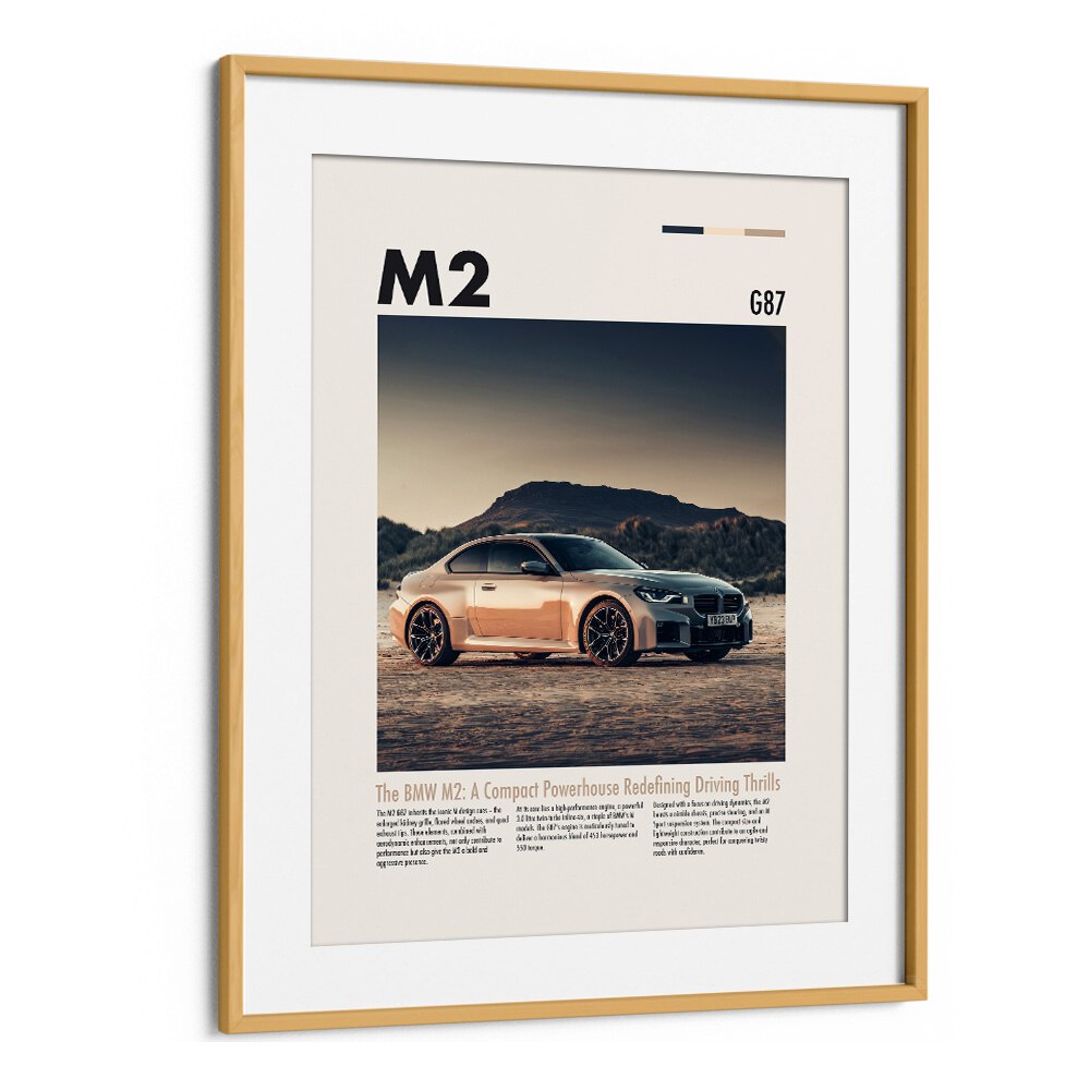 BMW M2 G87 Car Posters Automotive Wall Art Prints in Oak Wood Frame With Mount