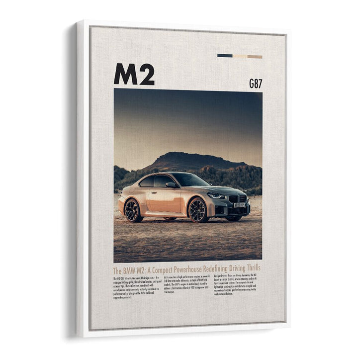 BMW M2 G87 Car Posters Automotive Wall Art Prints in White Floater Frame