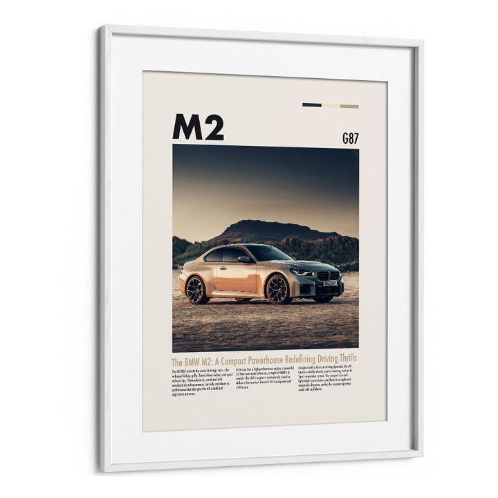 BMW M2 G87 Car Posters Automotive Wall Art Prints in White Frame With Mount